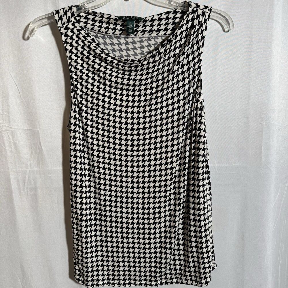 Lauren Ralph Lauren Houndstooth Sleeveless Blouse Women's XL Black White Casual